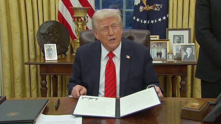 President Trump signing an executive order declaring that the US is 'going back to plastic straws'