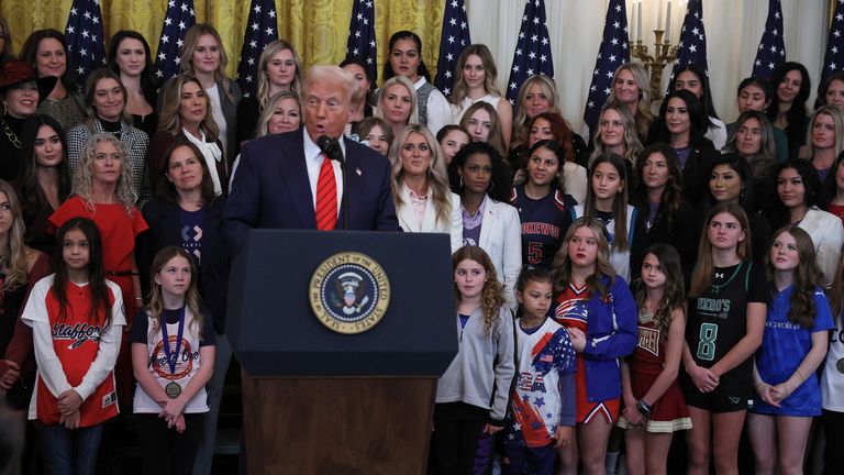 Donald Trump speaking ahead of signing the order.
Pic: Reuters/Leah Millis