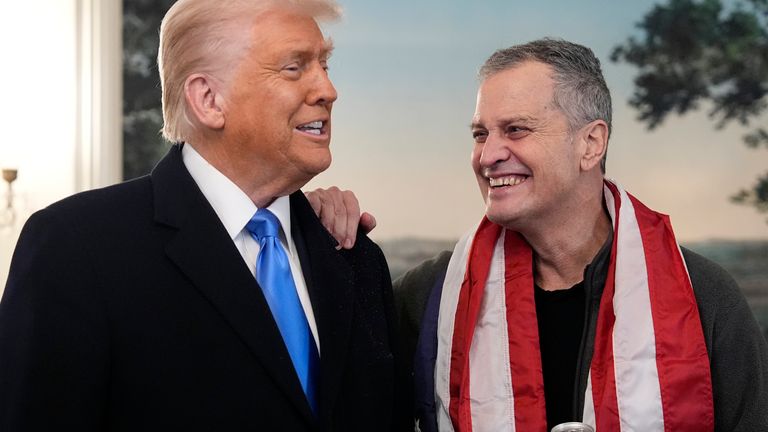 President Donald Trump and Marc Fogel in the Diplomatic Reception Room at the White House.
Pic: AP/Alex Brandon