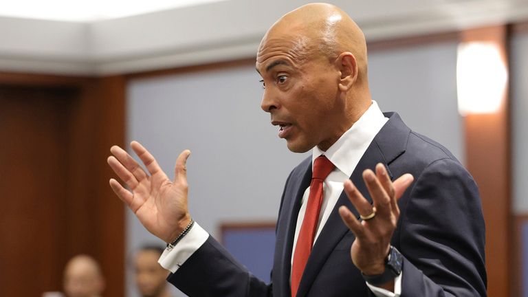 Duane Davis's attorney Carl Arnold during a court hearing over the death of rapper Tupac Shakur in Las Vegas on 21 January 2025. Pic: Ethan Miller/Pool Photo via AP