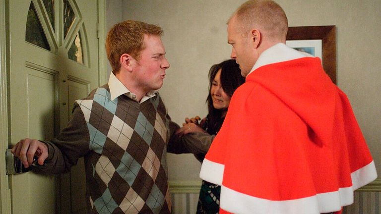 Eastenders at 40: Bradley Branning [Charlie Clements], Stacey Branning [Lacey Turner], Max Branning [Jake Wood] on Christmas Day 2007. Pic: BBC/ Adam Pensotti 2007