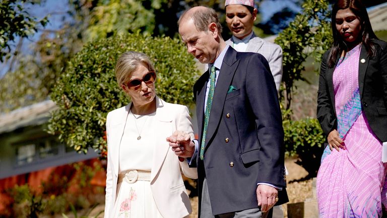 The Duke and Duchess of Edinburgh during visit to the Godawari National Botanic Garden in Kathmandu. Pic: Yui Mok/PA 