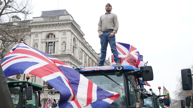 Farmers and their tractors protest in Whitehall, London over the changes to inheritance tax (IHT) rules in the budget which introduced new taxes on farms worth more than ..1 million. Picture date: Monday February 10, 2025. PA Photo. See PA story PROTEST Farmers . Photo credit should read: Gareth Fuller/PA Wire