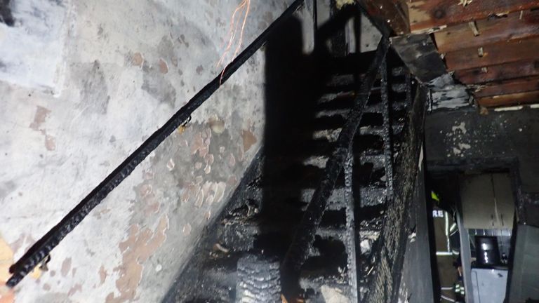 A home in Feltham after an e-bike fire.
Pic: London Fire Brigade/PA