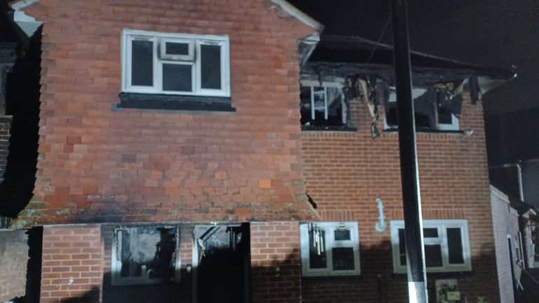 A home in Feltham after an e-bike fire.
Pic:London Fire Brigade/PA