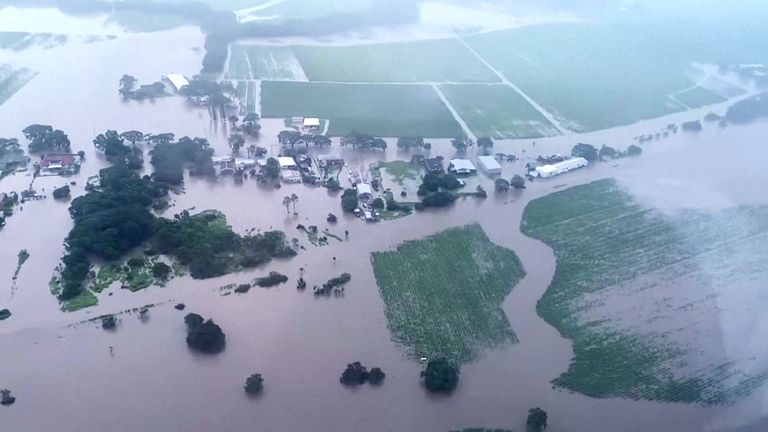 Floods in Townsville, Australia.
Pic: Queensland Ambulance Service/AP