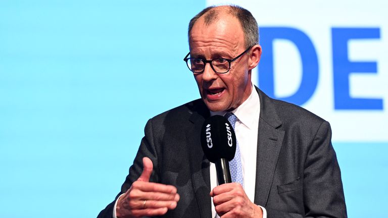 Friedrich Merz, leader of the Christian Democratic Union (CDU) party, at a rally in Munich. Pic: Reuters