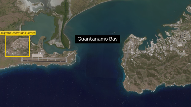 Map of Guantanamo Bay with the Migrant Operations Centre marked. 