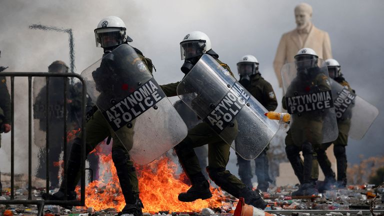 Clashes have broken out in central Athens on the second anniversary of the disaster