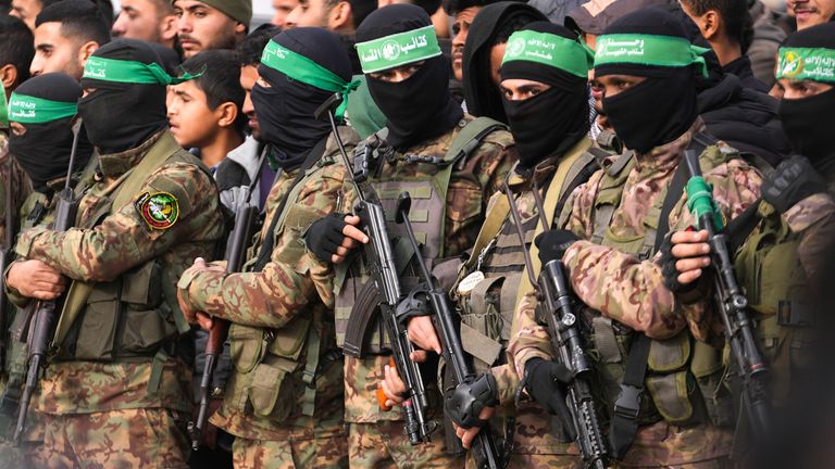 Armed and masked Hamas fighters. Pic: AP