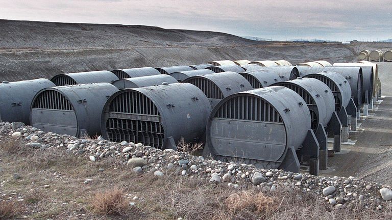 Hanford nuclear reservation near Richland, Washington state
HANFORD SUBS/01FEB95/MN/MACOR Hanford Site. The hulls of nuclear submarines are placed at a disposal site at Hanford. The part of the ship where the nuclear reactor was located is cut out and stored in a pit. Chronicle Photo: Michael Macor HANFORD NUCLEAR WEAPONS FACILITY (MICHAEL MACOR/San Francisco Chronicle via AP) 