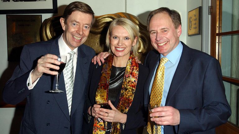 Kelly (left), with Anneka Rice and Nick Owen at a BAFTA party to celebrate the 20th anniversary of TV-am in 2003. Pic: PA