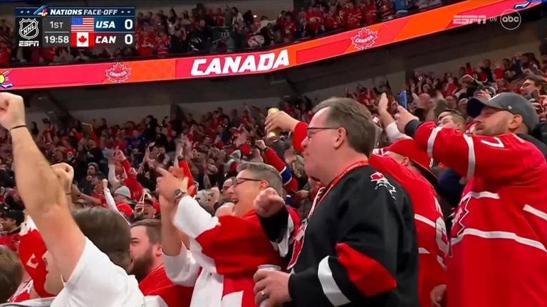 Source: SNTV No archive. No use after 18/02/2025
Still from footage of NHL game between United States and Canada at the 4 Nations Face-Off in Montreal. match started with three fights in the first nine seconds