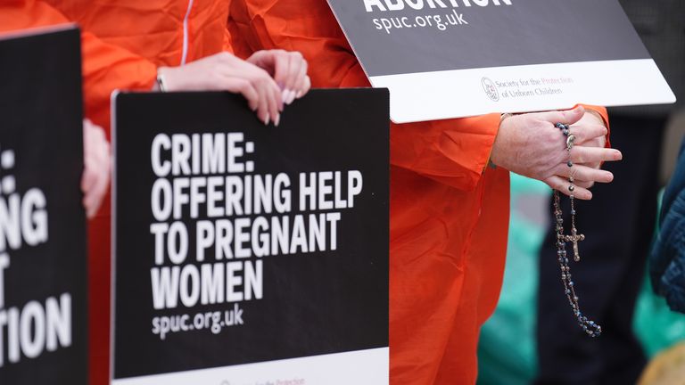 Anti-abortion protesters demonstrated outside Holyrood when the legislation came into force last September. Pic: PA