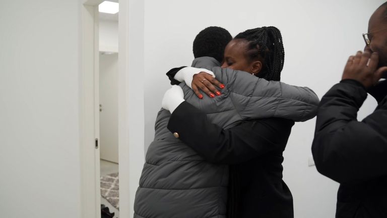 Abra Mengistu in the emotional meeting with his family at the initial absorption point in Israel.. Pics IDF 