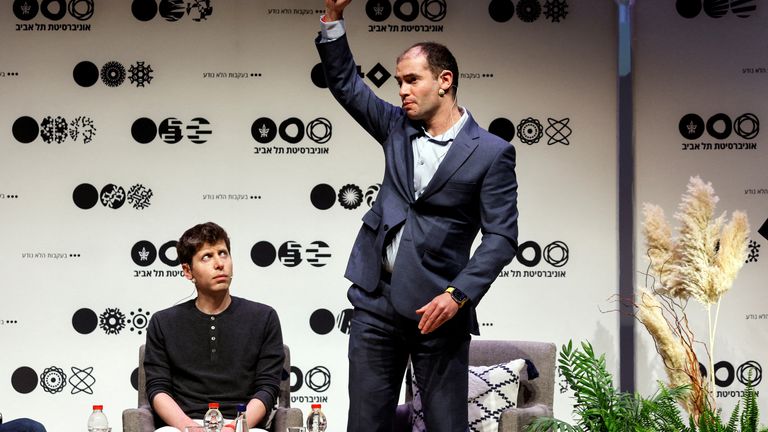 Sam Altman listens to Ilya Sutskever during a talk at Tel Aviv University in 2023. File pic: Reuters