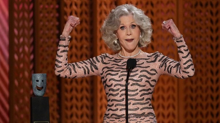 Jane Fonda accepts the lifetime achievement prize at the SAG Awards. Pic: AP/Chris Pizzello