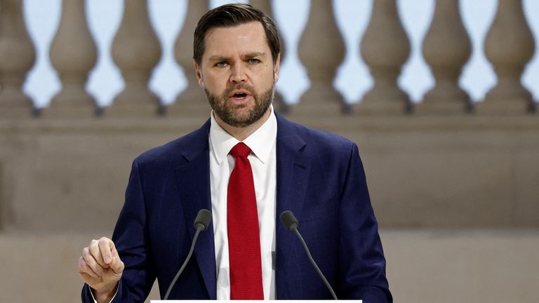 JD Vance delivers a speech during the plenary session of the Artificial Intelligence (AI) Action Summit .
Pic: Reuters