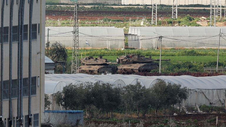 Tanks in Jenin, West Bank on Sunday. Pic: Reuters