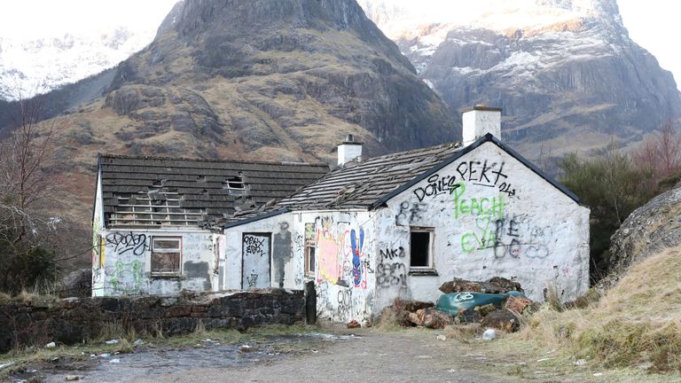 Outbuildings which were destroyed by fire at the cottage at Glen Coe which was owned by Jimmy Savile