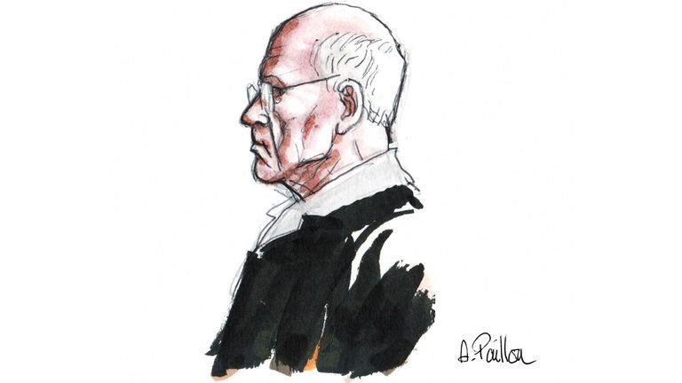 FILE PHOTO: French ex-surgeon Joel Le Scouarnec, accused of the aggravated rape and sexual assault against hundreds of children during three decades, is seen during his trial at the courthouse in Saintes,  France, March 3, 2020 in this courtroom sketch. REUTERS/Alain Paillou/File Photo