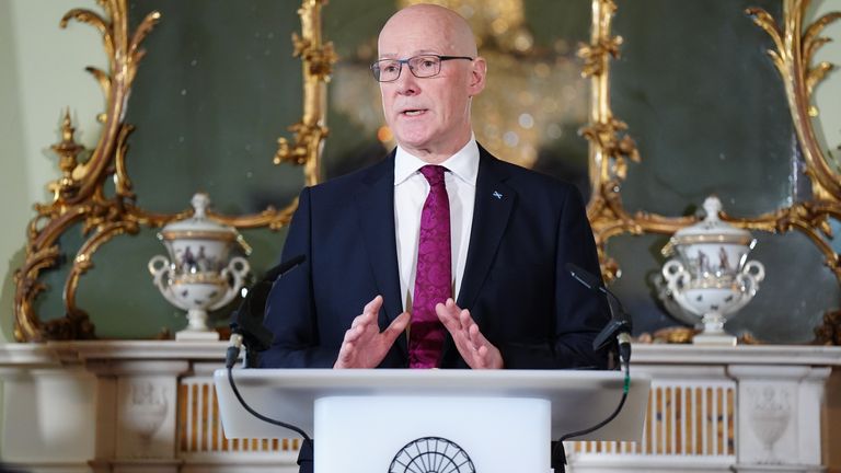 First Minister of Scotland John Swinney speaks during a press conference at Bute House in Edinburgh, as he sets out progress on the delivery of his four priorities, inviting people and organisations from across the country to continue to work in partnership with the Scottish Government on the issues that matter most to the people of Scotland. Picture date: Wednesday February 26, 2025.