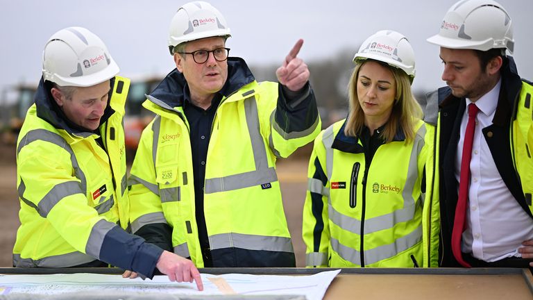 Keir Starmer during a visit to a housing development in Buckinghamshire.
Pic: PA