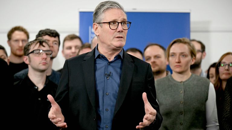 Keir Starmer answers questions during a visit to Springfields National Nuclear Laboratory facility in Preston.
Pic:PA