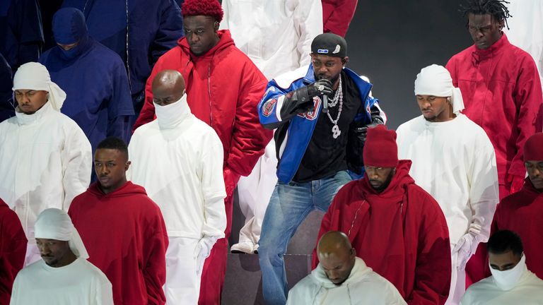 Kendrick Lamar performs during the half-time show. Pic: AP