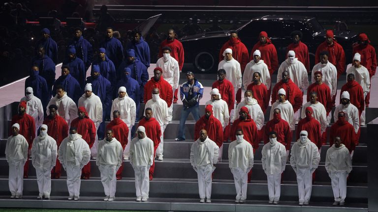 Kendrick Lamar performs during the half-time show. Pic: Reuters