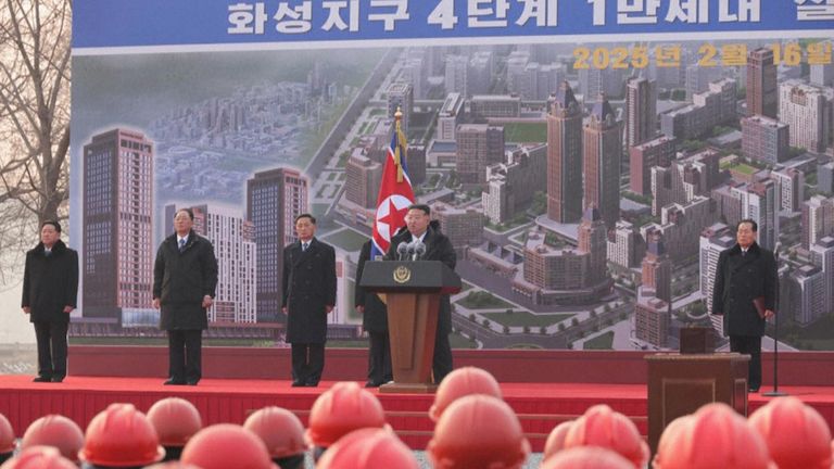 North Korean leader Kim Jong Un attended a groundbreaking ceremony for new apartment construction in Pyongyang, North Korea, on the anniversary of his father's birthday. Pics from state-run Korean Central News Agency (KCNA)
