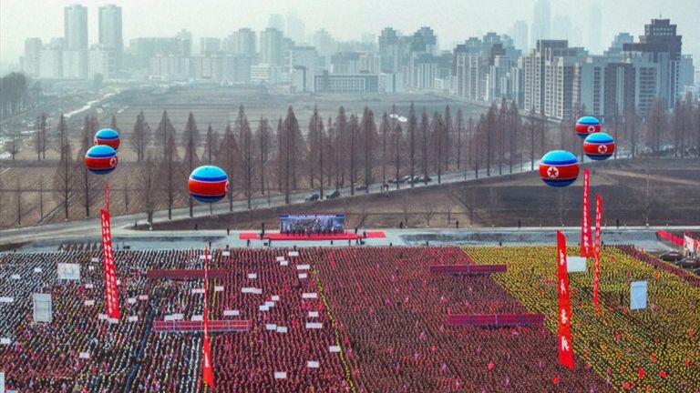 North Korean leader Kim Jong Un attended a groundbreaking ceremony for new apartment construction in Pyongyang, North Korea, on the anniversary of his father's birthday. Pics from state-run Korean Central News Agency (KCNA)
