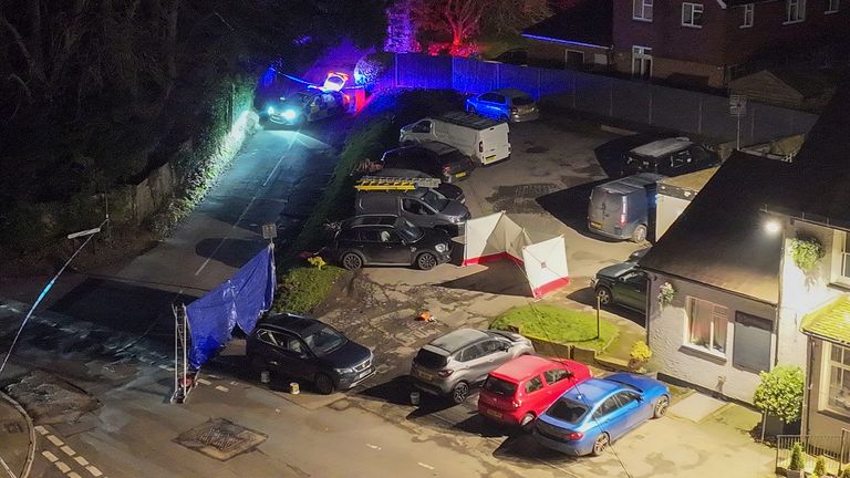 Scene of fatal Shooting at Three Horseshoes pub in Knockholt, Kent, on Friday evening (February 14, 2025). Pics show pub, scene of shooting in car park, forensic teams, officers at cordon
Source: UKNIP. Pics bought in, no credit 
https://uknip.photoshelter.com/gallery/kent-mum-Shot/G0000vhRIXA_Fp6I
