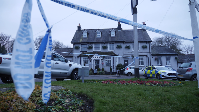 Scene of fatal Shooting at Three Horseshoes pub in Knockholt, Kent, on Friday evening (February 14, 2025). Screengrabs from SN footage. No credit