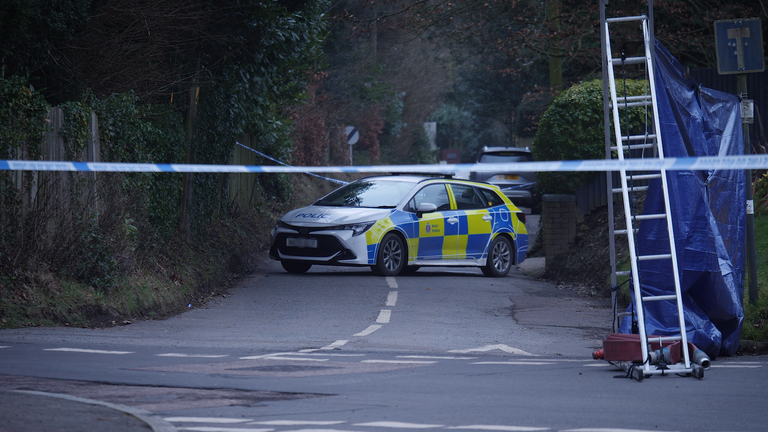 Scene of fatal shooting at Three Horseshoes pub in Knockholt, Kent, on Friday evening (February 14, 2025). Screengrabs from SN footage. No credit