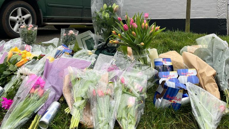 Flowers on Sunday 16/02 laid outside The Three Horseshoes in the village of Knockholt, in Kent following the fatal shooting of a woman on Valentine's Day evening. Source SN