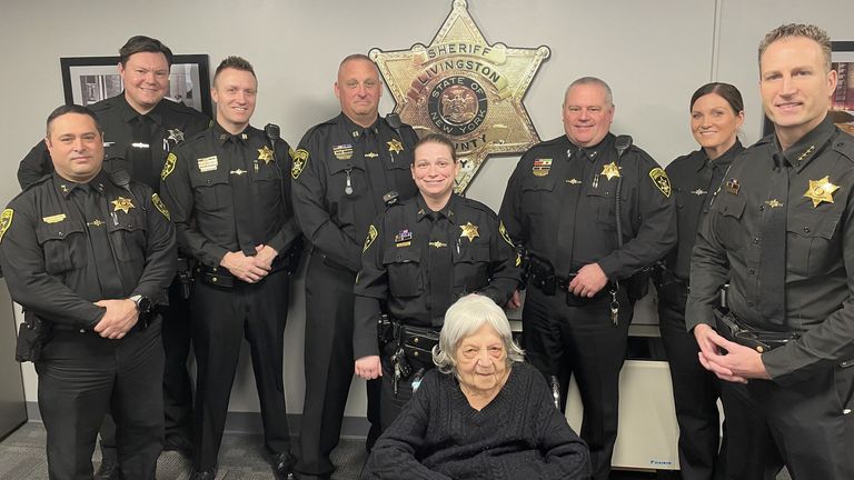 Loretta pictured on 10/02/2025 celebrating her 104 y/o birthday (which was on 08/02/2025) by visiting the local jail (Livingston County Sheriff's Office, Geneseo, NY state) from nearby Avon Nursing Home in Avon, NY state. No surname. Pic: Livingston County Sheriff's Office
https://www.facebook.com/livcosheriffs/posts/our-new-friend-loretta-came-by-the-sheriffs-office-today-to-have-her-104th-birth/1038689914957735/
