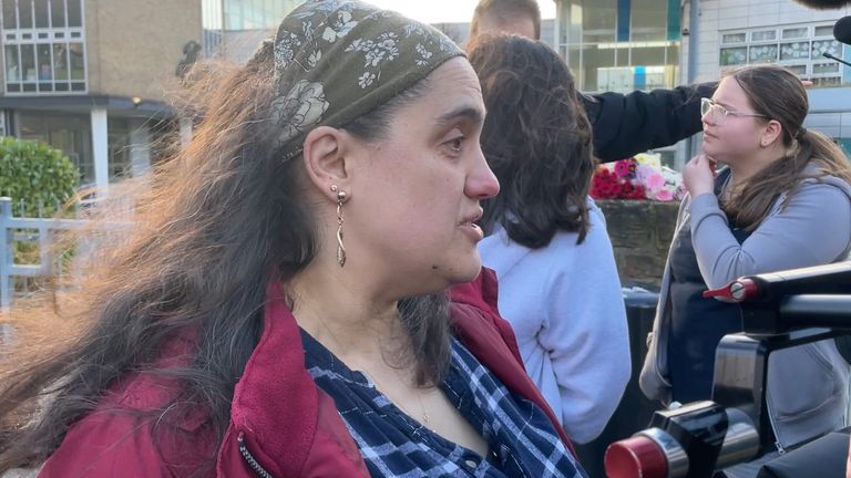 Luisa Meco, speaks to the media outside All Saints Catholic High School, on Granville Road in Sheffield. Pic: PA