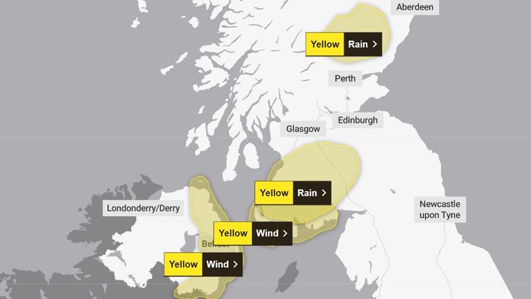 70mph gusts and heavy rain hit UK as weather warnings issued