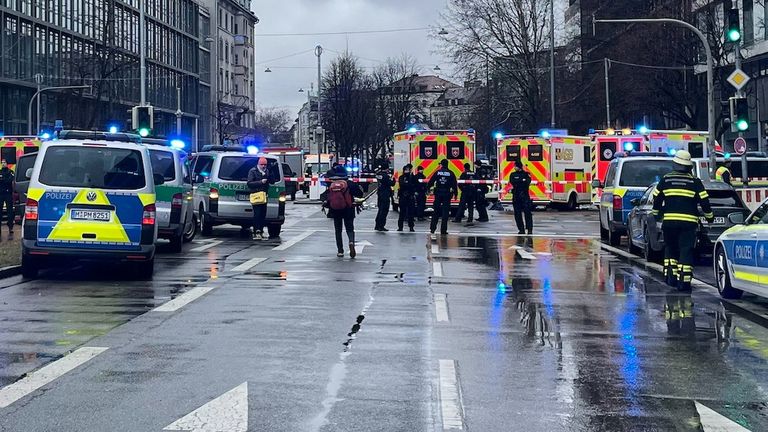 Police secures the area after a car drove into a crowd in Munich, Germany, February 13, 2025, injuring several people. REUTERS/Anja Guder