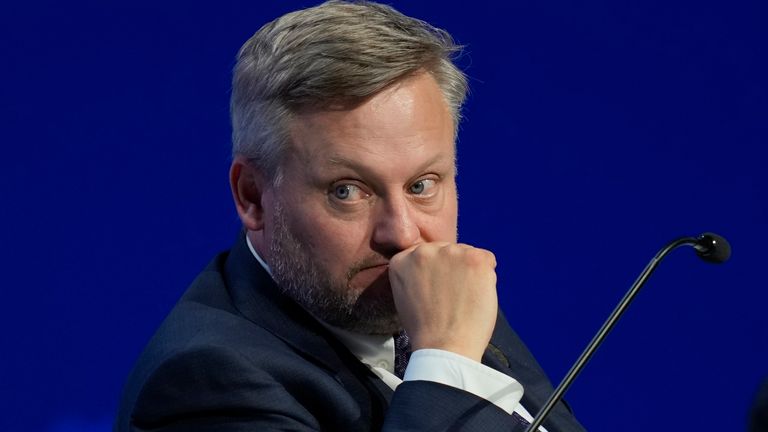 BP interim CEO Murray Auchincloss, takes part in a panel during the ADIPEC, Oil and Energy exhibition and conference in Abu Dhabi, United Arab Emirates, Monday Oct. 2, 2023. (AP Photo/Kamran Jebreili)