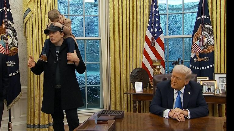 Elon Musk and his son X joined Donald Trump in the Oval Office before the president signs executive orders. 