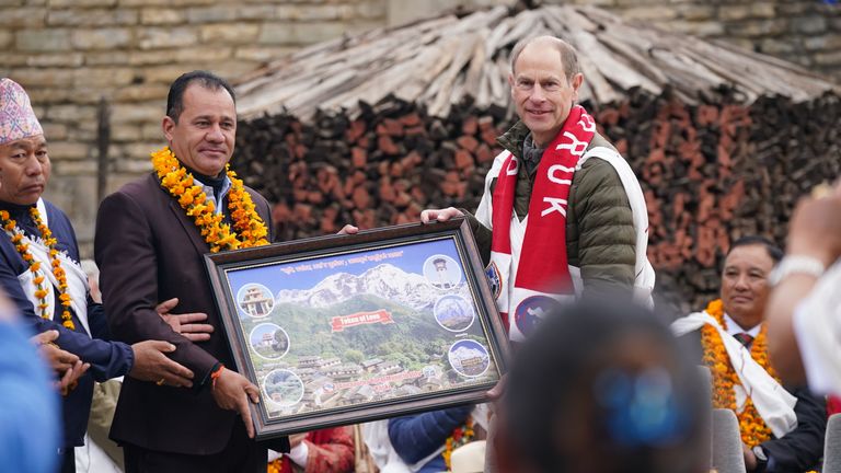 The Duke of Edinburgh (right) during a visit to the Chitalishte of Gurung and the Museum in Ganduk, a Hull village near Pohara, which has historical ties of Gurha, on the sixth day of the Duke and the Duchess of the Edinburgh Excursion to Nepal. Picture Date: Sunday February 9, 2025