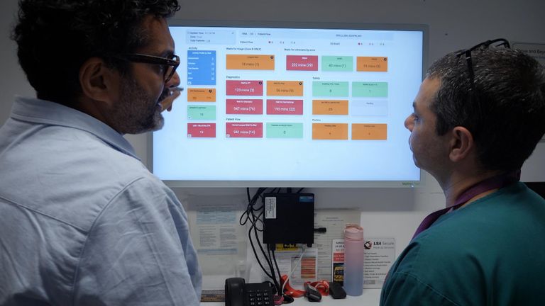 Dr showing Sky News the rise in patient numbers at the Royal Berkshire A&E
grab from Sky VT for use in correspondent story 