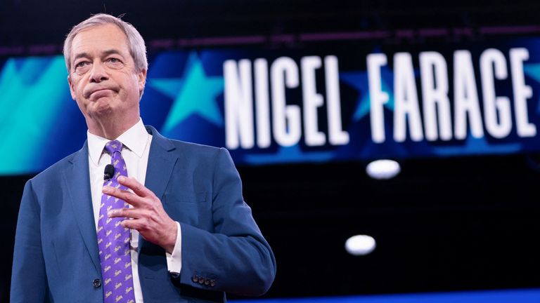 Nigel Farage addresses the Conservative Political Action Conference in Maryland.
Pic: Reuters