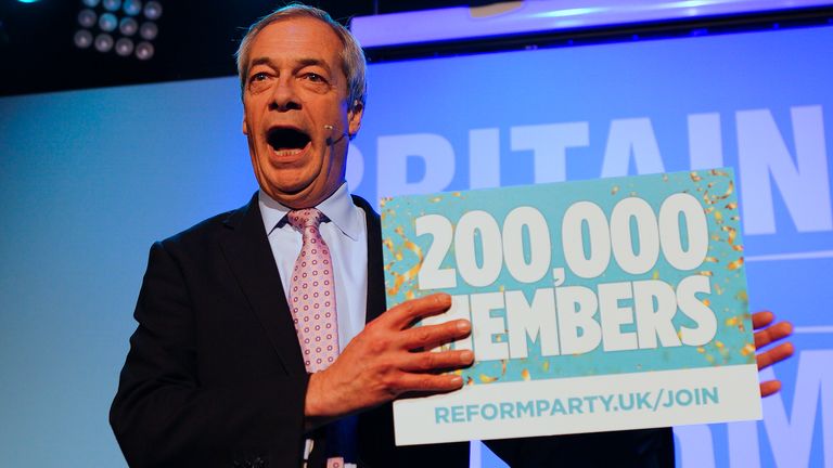 Reform UK leader Nigel Farage,.speaking during the Reform UK Wiltshire conference at The Civic Trowbridge, in Trowbridge, Wiltshire.Picture date: Sunday February 9, 2025. PA Photo. See PA story POLITICS Reform . Photo credit should read: Ben Birchall/PA Wire