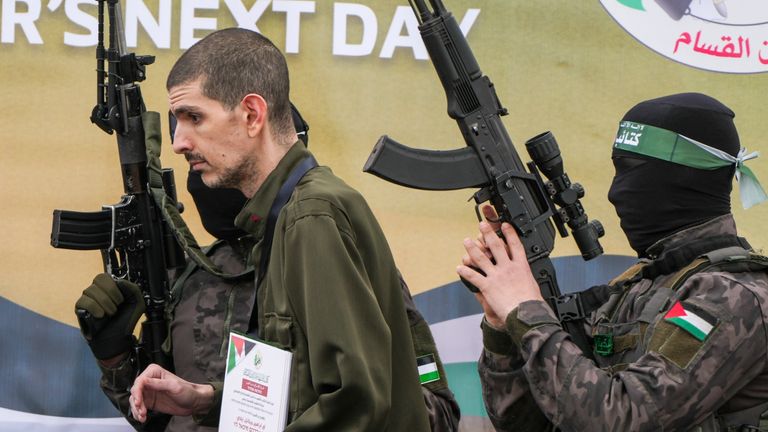 Israeli captive Or Levy after his release. Pic: AP