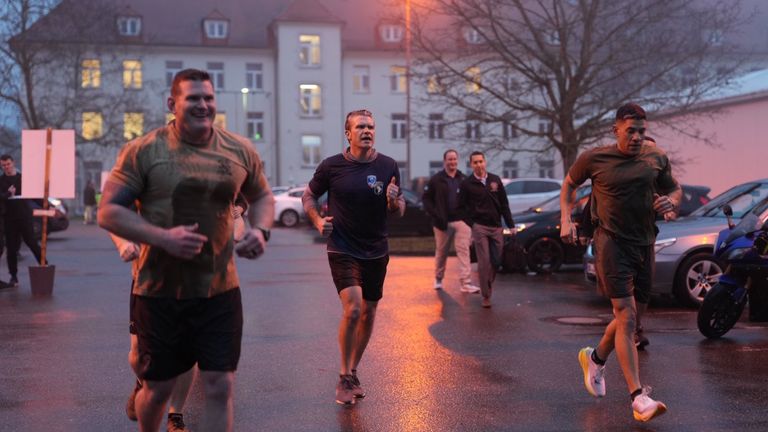 Pete Hegseth posted photos of himself exercising with US marines in Germany. Pic: X/@SecDef
https://x.com/SecDef/status/1889211368017957068/photo/2