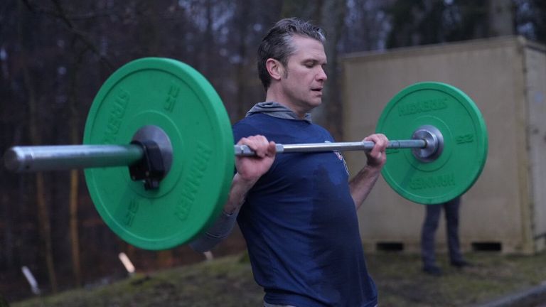 Pete Hegseth posted photos of himseld exercising with Marines in Germany. Pic: X/@SecDef