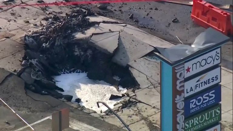 A crater remains a day after the deadly crash of a medevac plane operated by Mexico-based Jet Rescue Air Ambulance in Philadelphia, Pennsylvania, U.S. February 1, 2025 in a still image from video. ABC Afilliate WPVI via REUTERS. NO RESALES. NO ARCHIVES. MANDATORY CREDIT. THIS IMAGE HAS BEEN SUPPLIED BY A THIRD PARTY